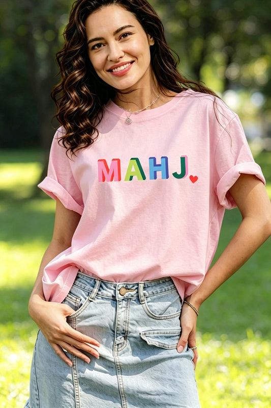 MAHJ Love Colorful Graphic Pink Cotton Tee
