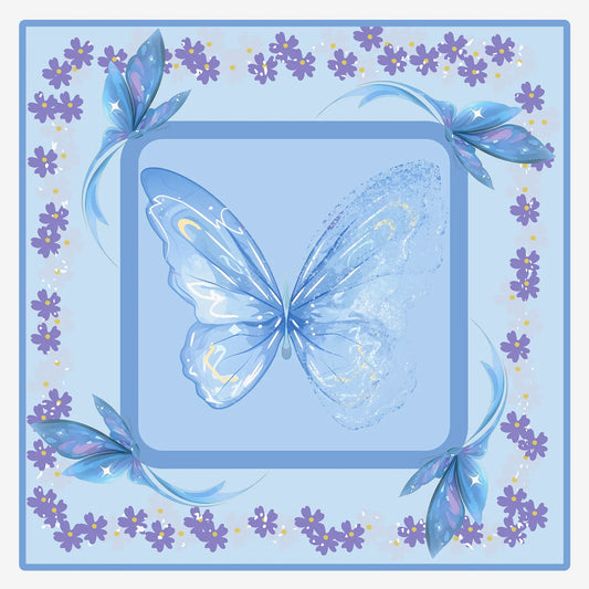 A square 31.5-inch American Mahjong mat featuring a delicate pink and blue chintz floral vine pattern with scattered playful butterflies.