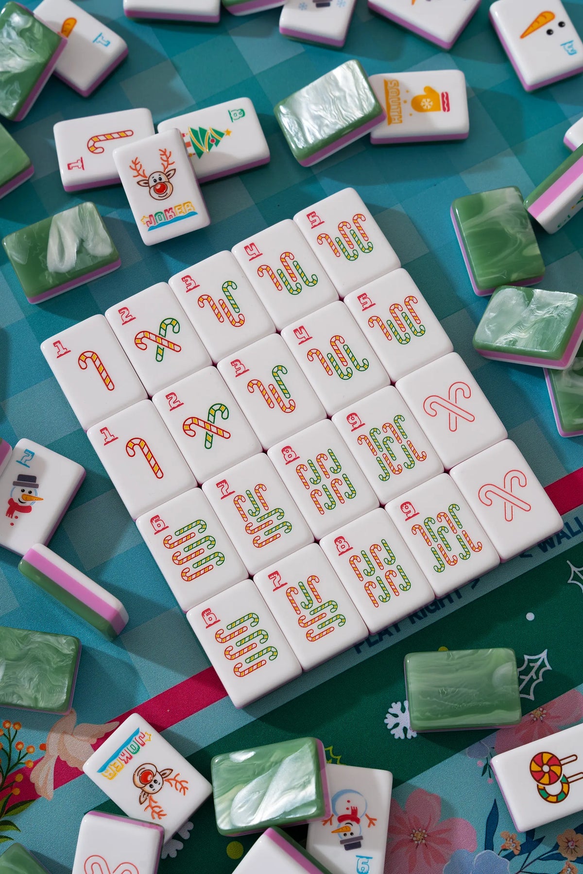 Emerald Reindeer Christmas Mahjong Tiles