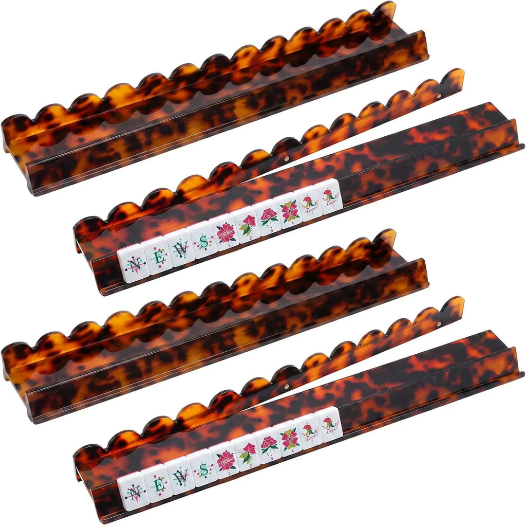 Tortoiseshell Acrylic Mahjong Racks with Pushers 4-Pack