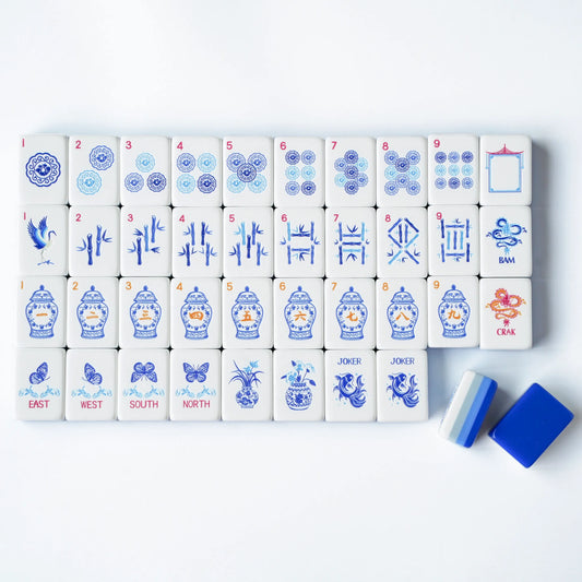 Blue White Porcelain Mahjong Set