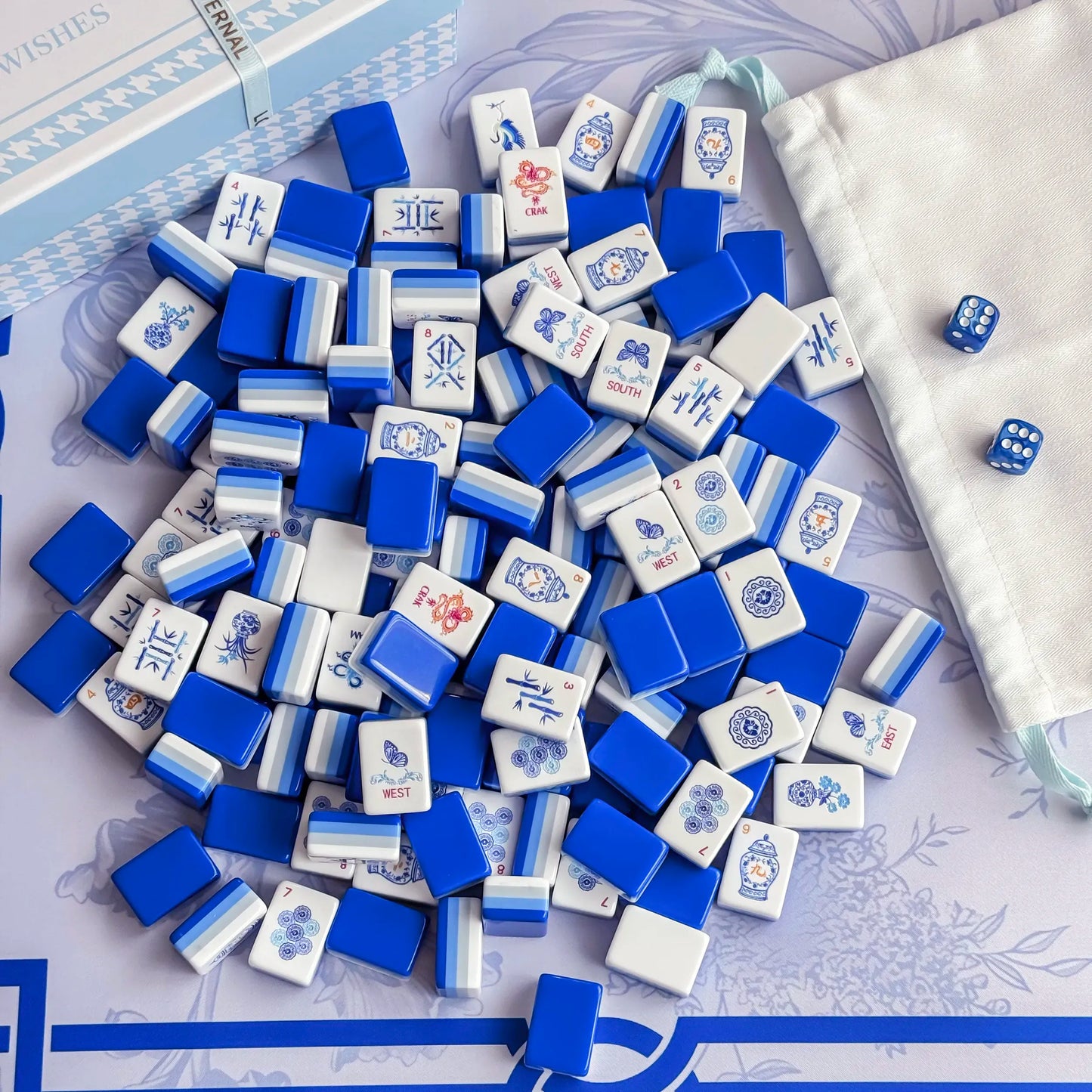 Blue White Porcelain Mahjong Set