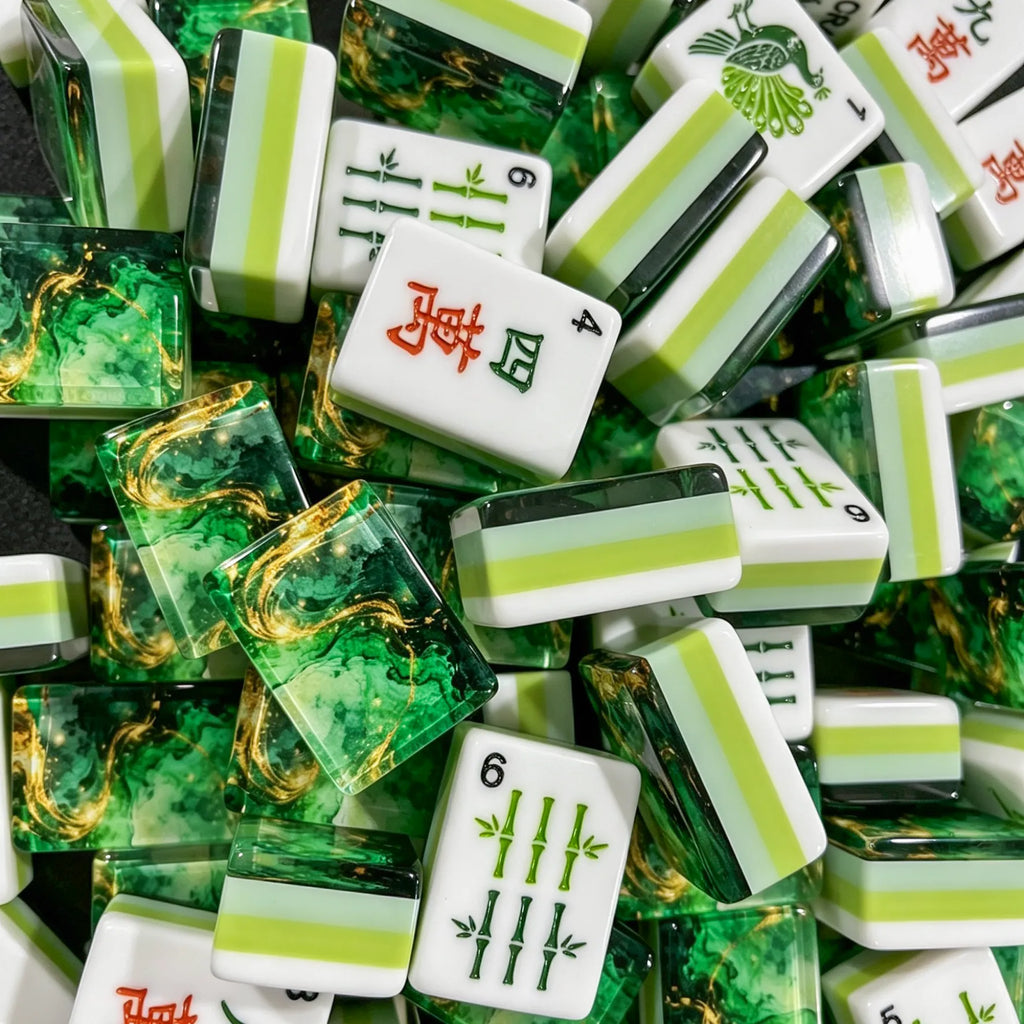 Gilded Veins Emerald Green Mahjong Set