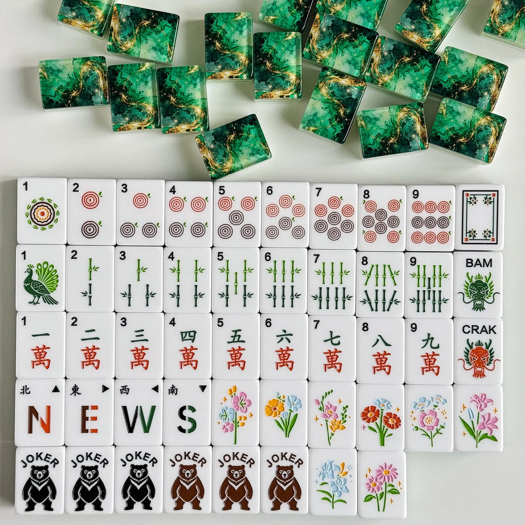 Gilded Veins Emerald Green Mahjong Set