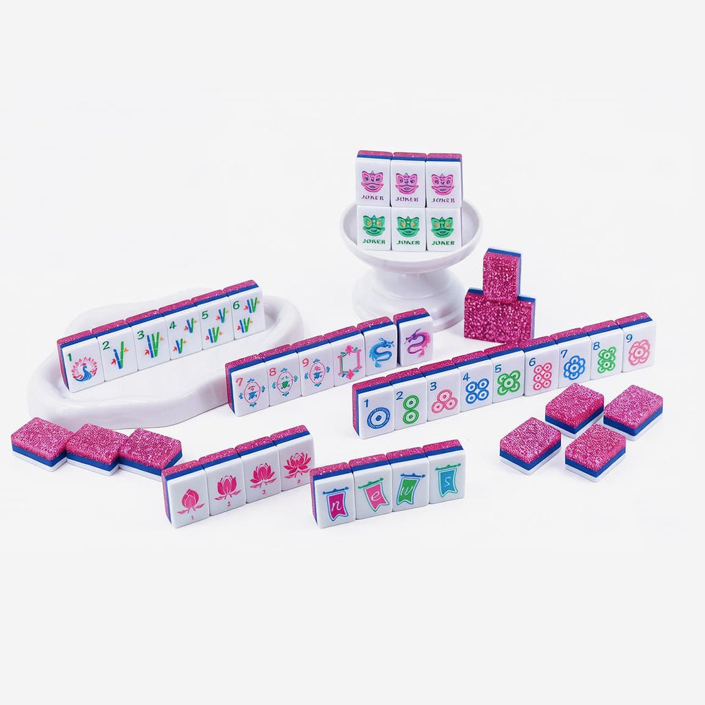 Magenta Glitter Water Lily Mahjong Set