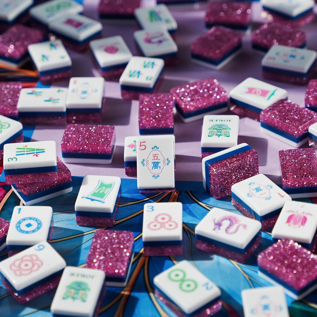 Magenta Glitter Water Lily Mahjong Set