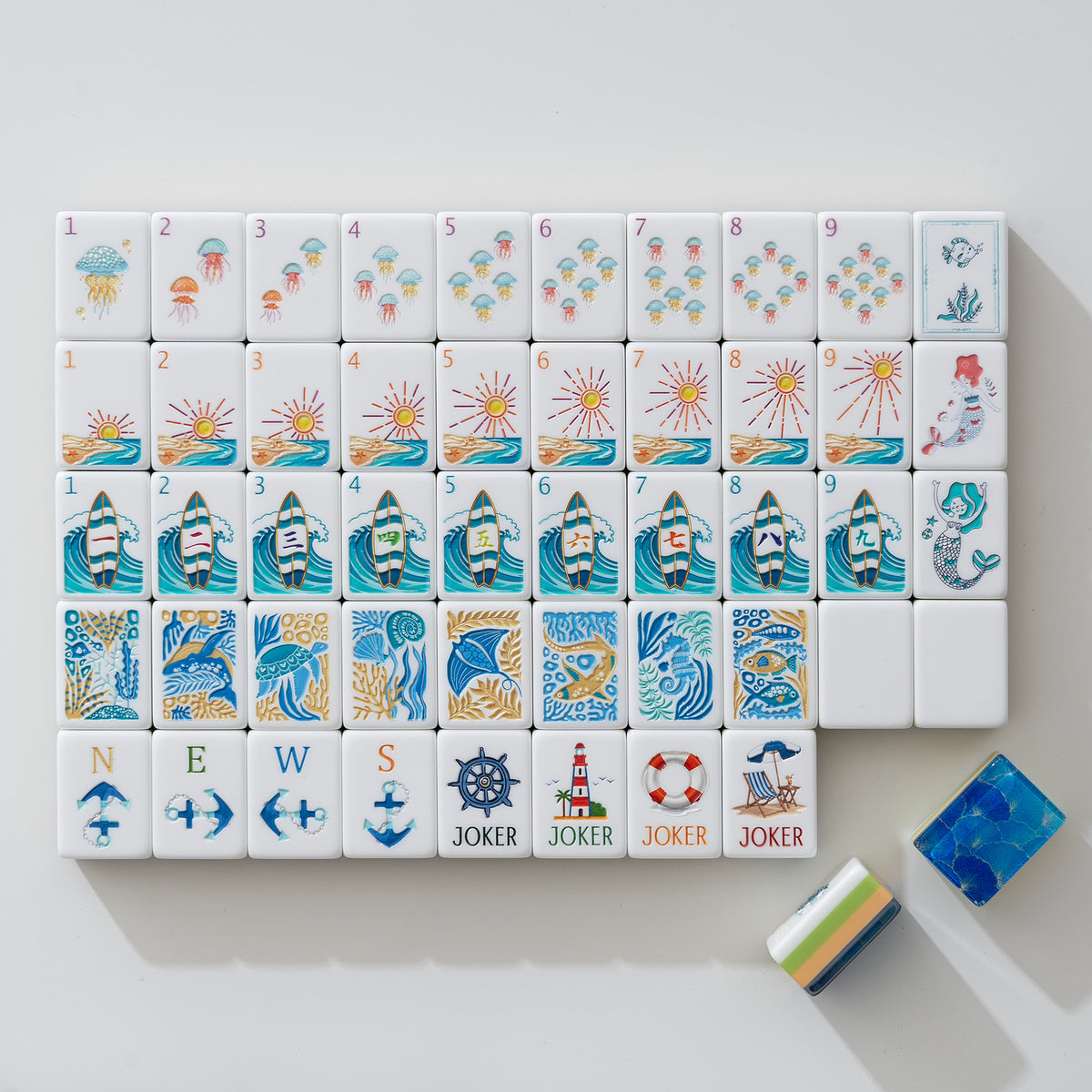 Ocean Coastal Surf Mahjong Tiles