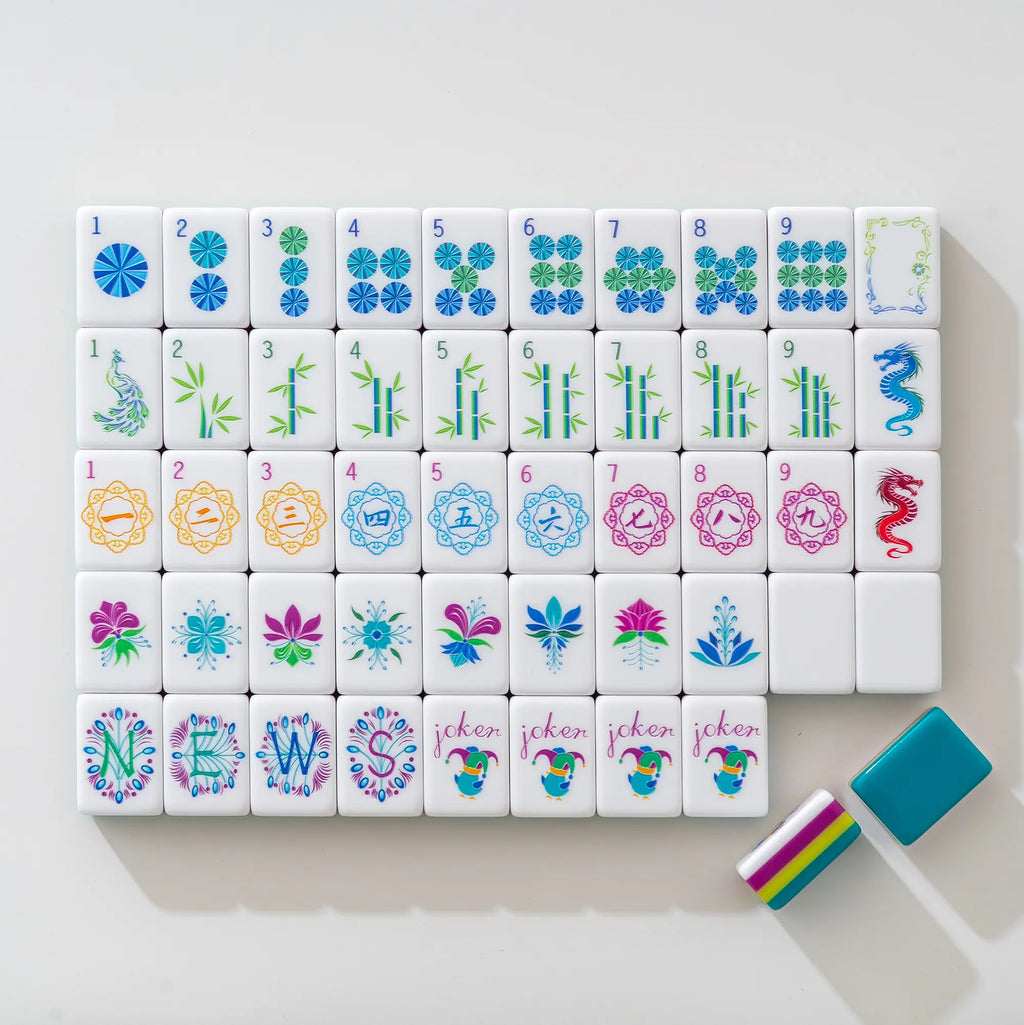 Peacock Teal Imperial Botanical Mahjong Tiles
