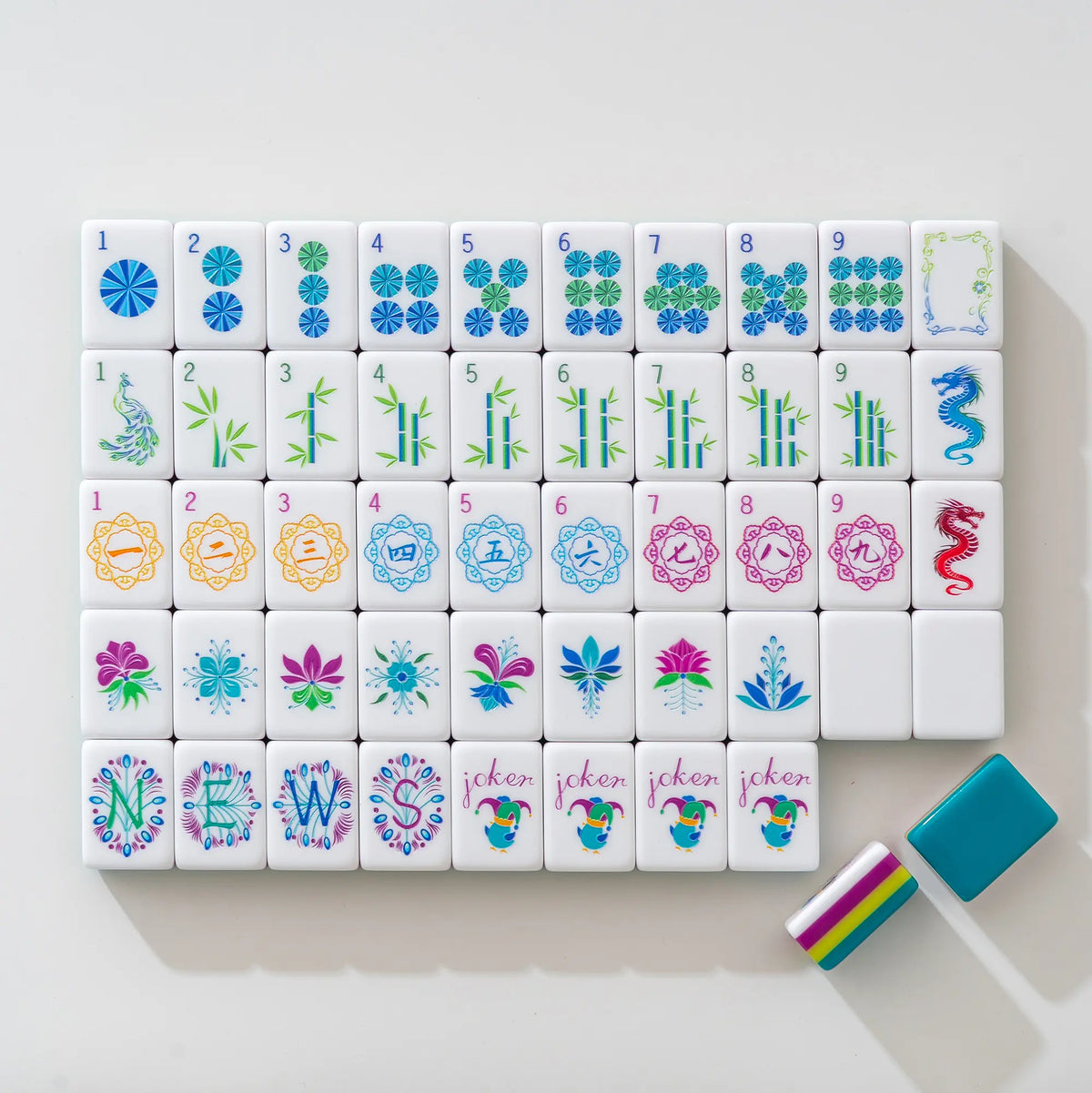 Peacock Teal Imperial Botanical Mahjong Tiles