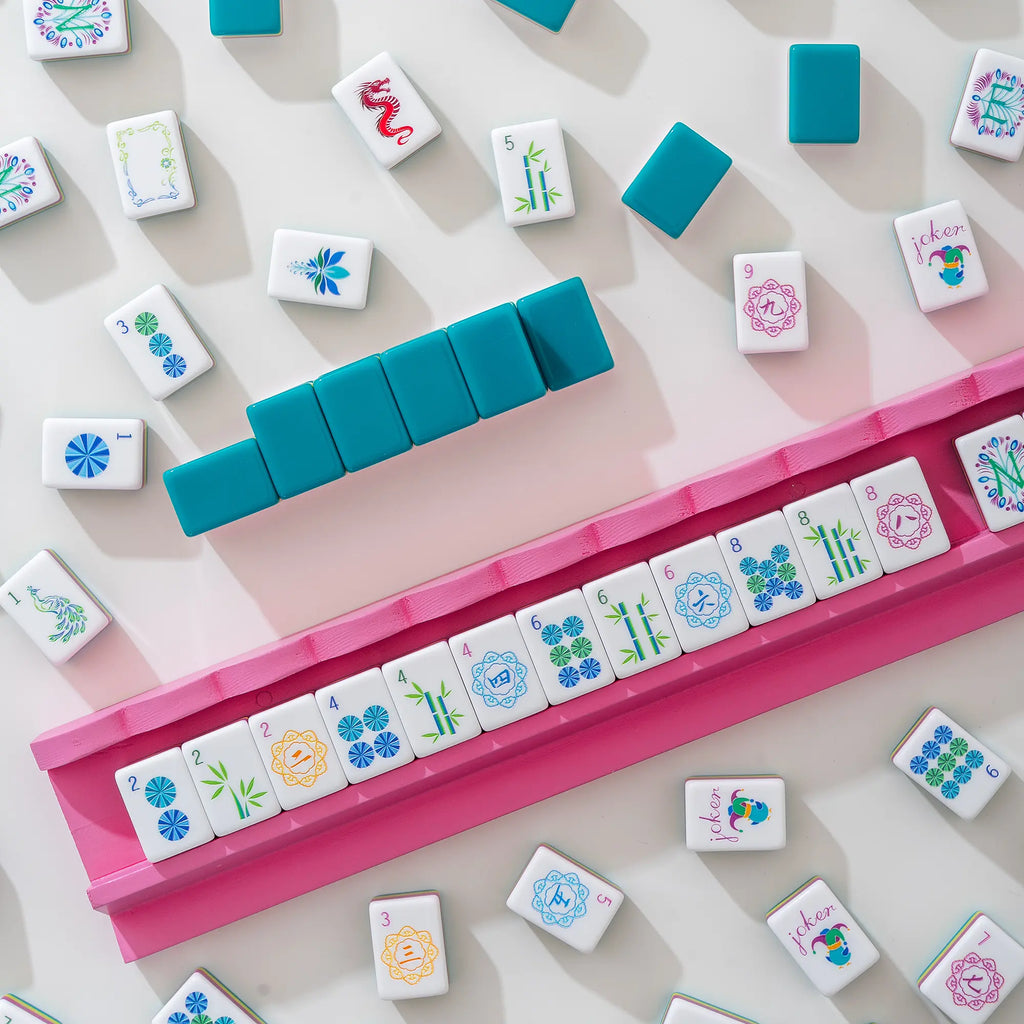 Peacock Teal Imperial Botanical Mahjong Tiles