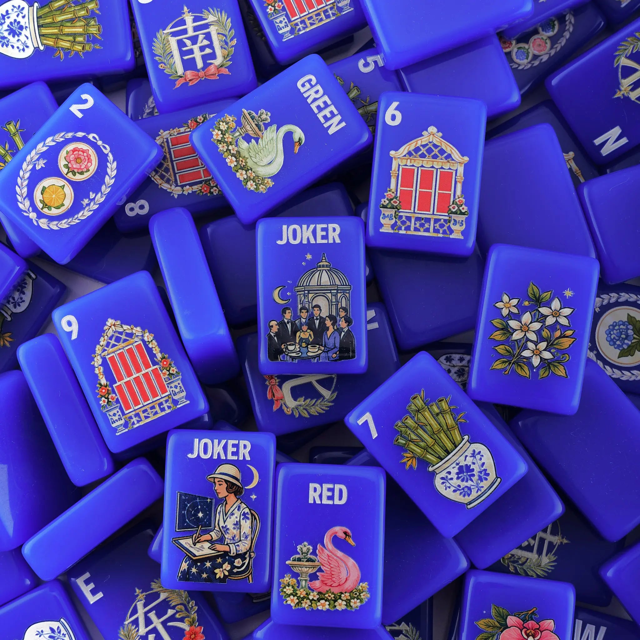 Garden Soirée Cobalt Blue Mahjong Set