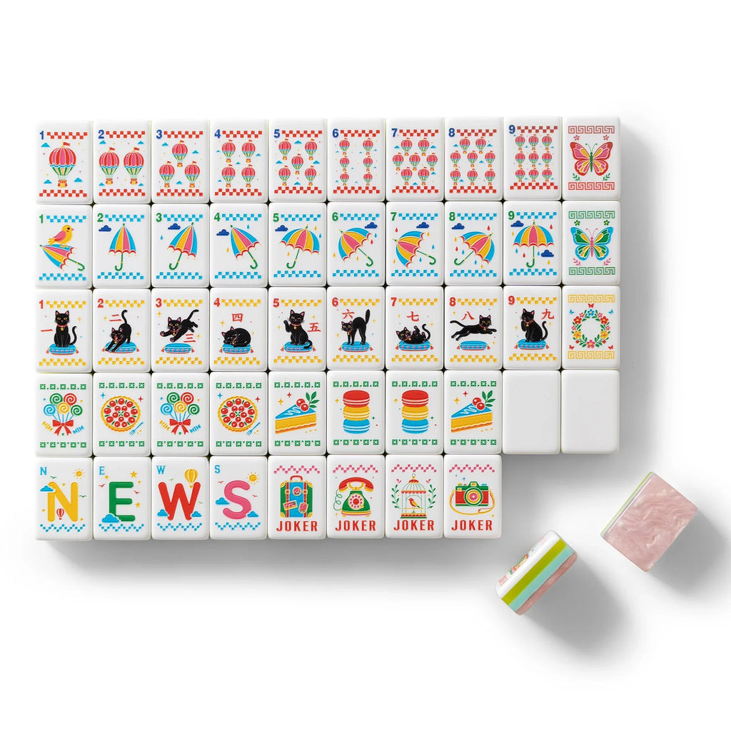 Retro Pop Black Cat Balloon Mahjong Tiles