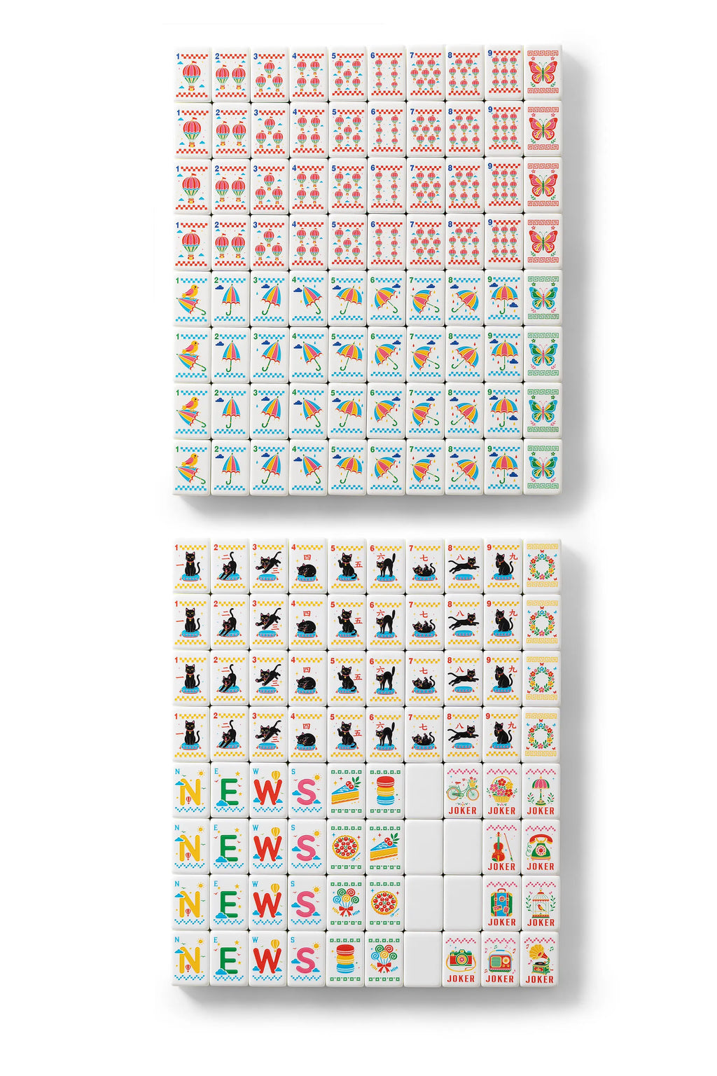 Retro Pop Black Cat Balloon Mahjong Tiles