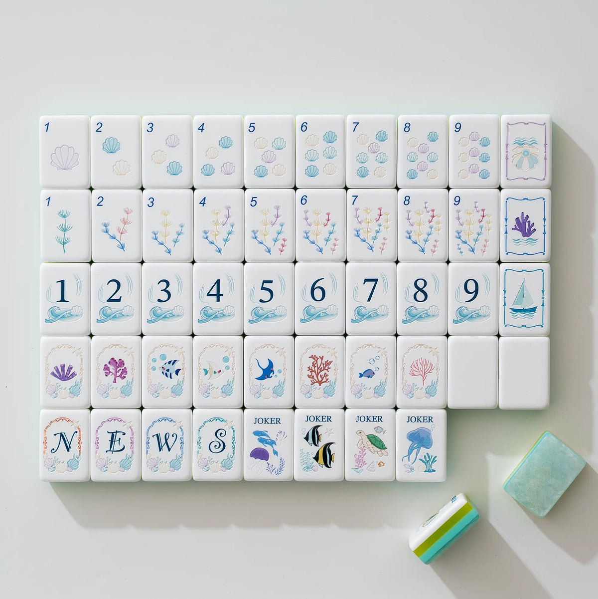 Mint Shimmer Ocean Reef Mahjong Tiles