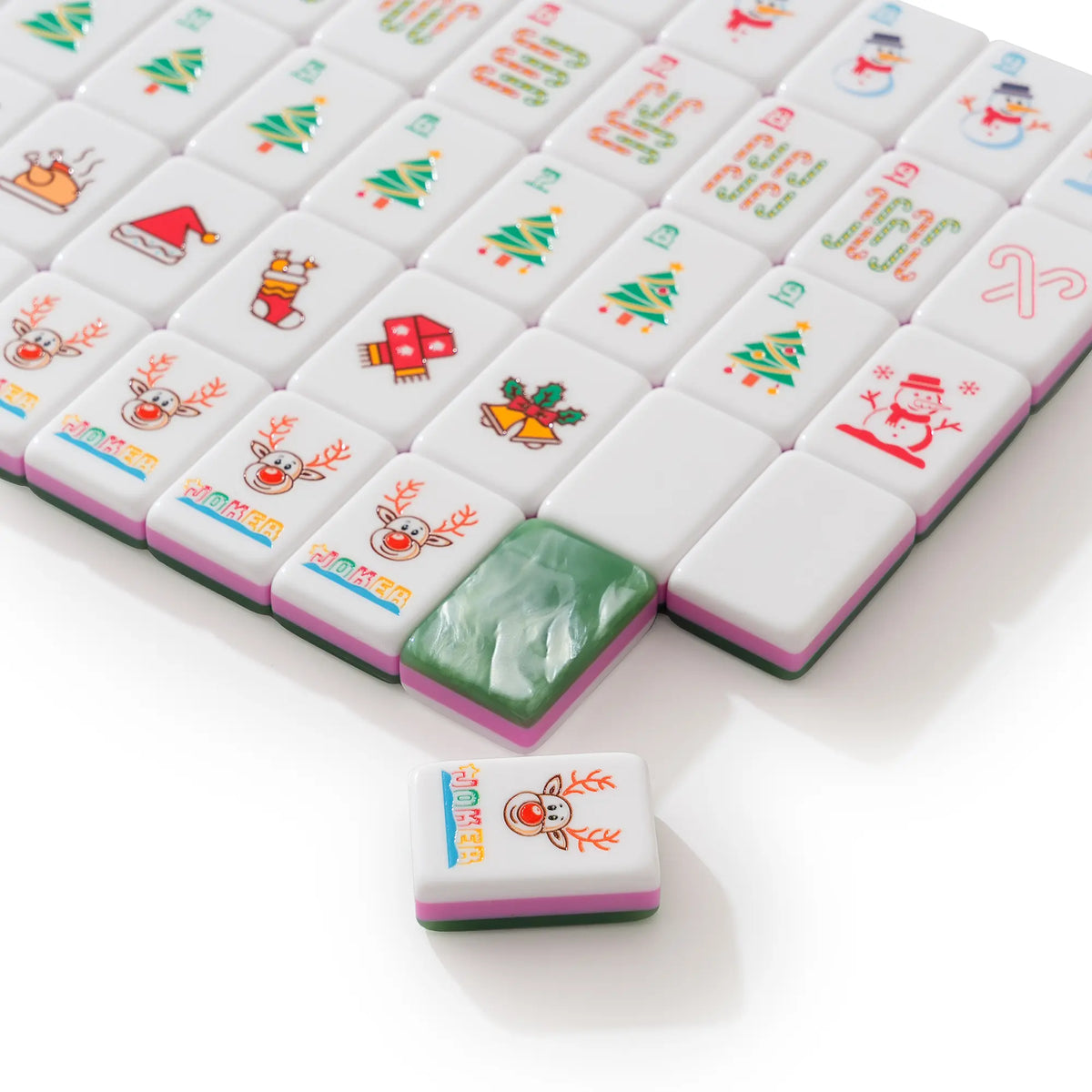 Emerald Reindeer Christmas Mahjong Tiles