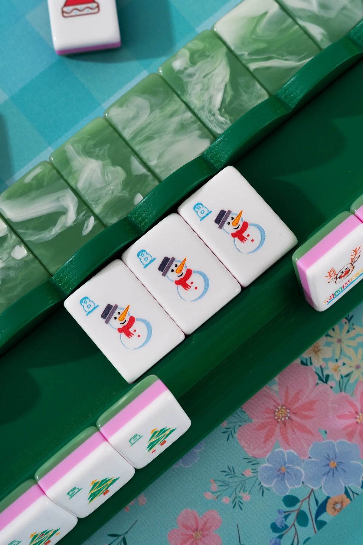 Emerald Reindeer Christmas Mahjong Tiles