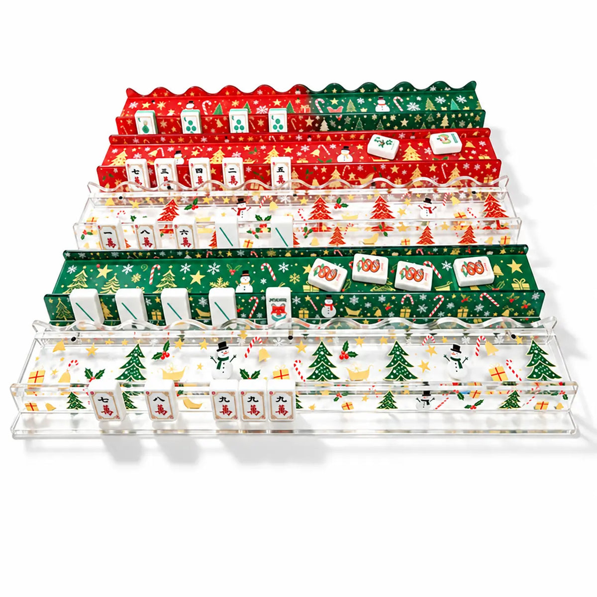 Christmas Acrylic Mahjong Racks with Pushers  20" Set of 4