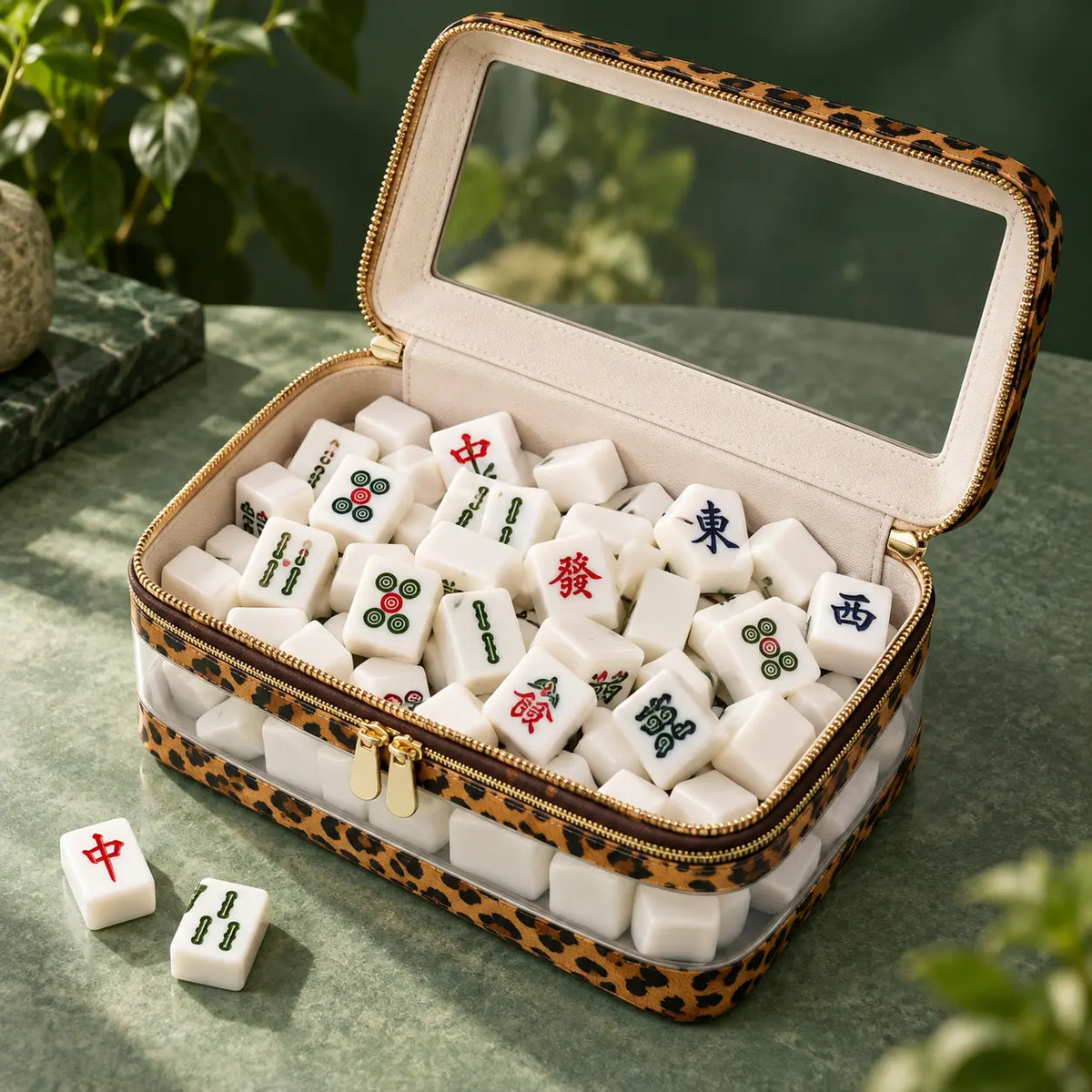Leopard Clear Mahjong Tile Carrying Case