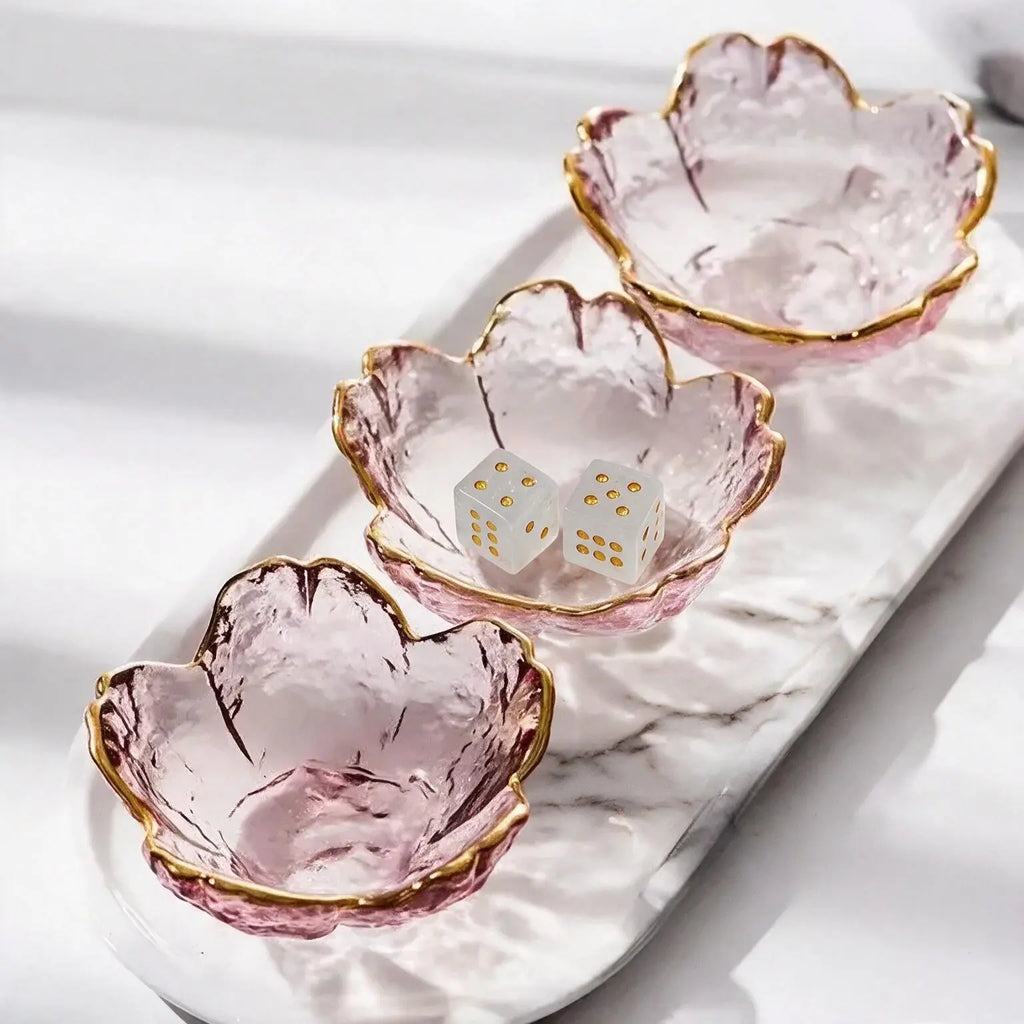 Pink Glass Flower Mahjong Dice Dish