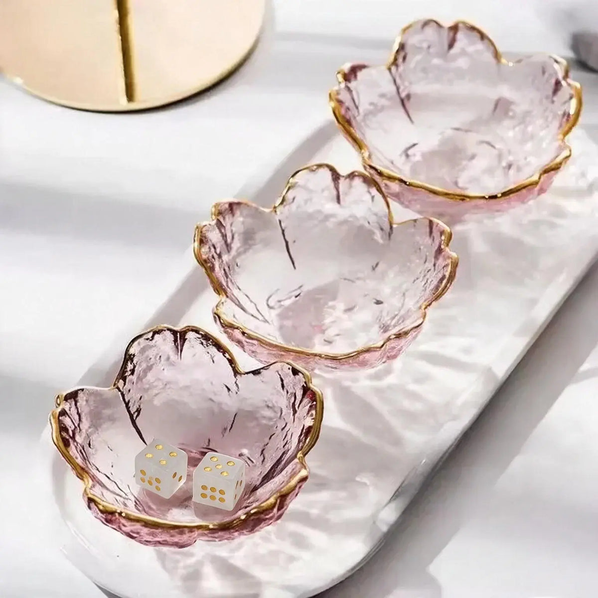 Pink Glass Flower Mahjong Dice Dish