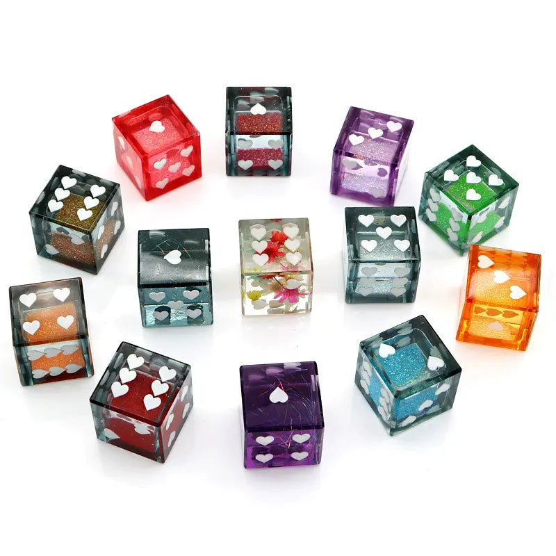 Liquid Glitter Resin Heart Pip Mahjong Dice