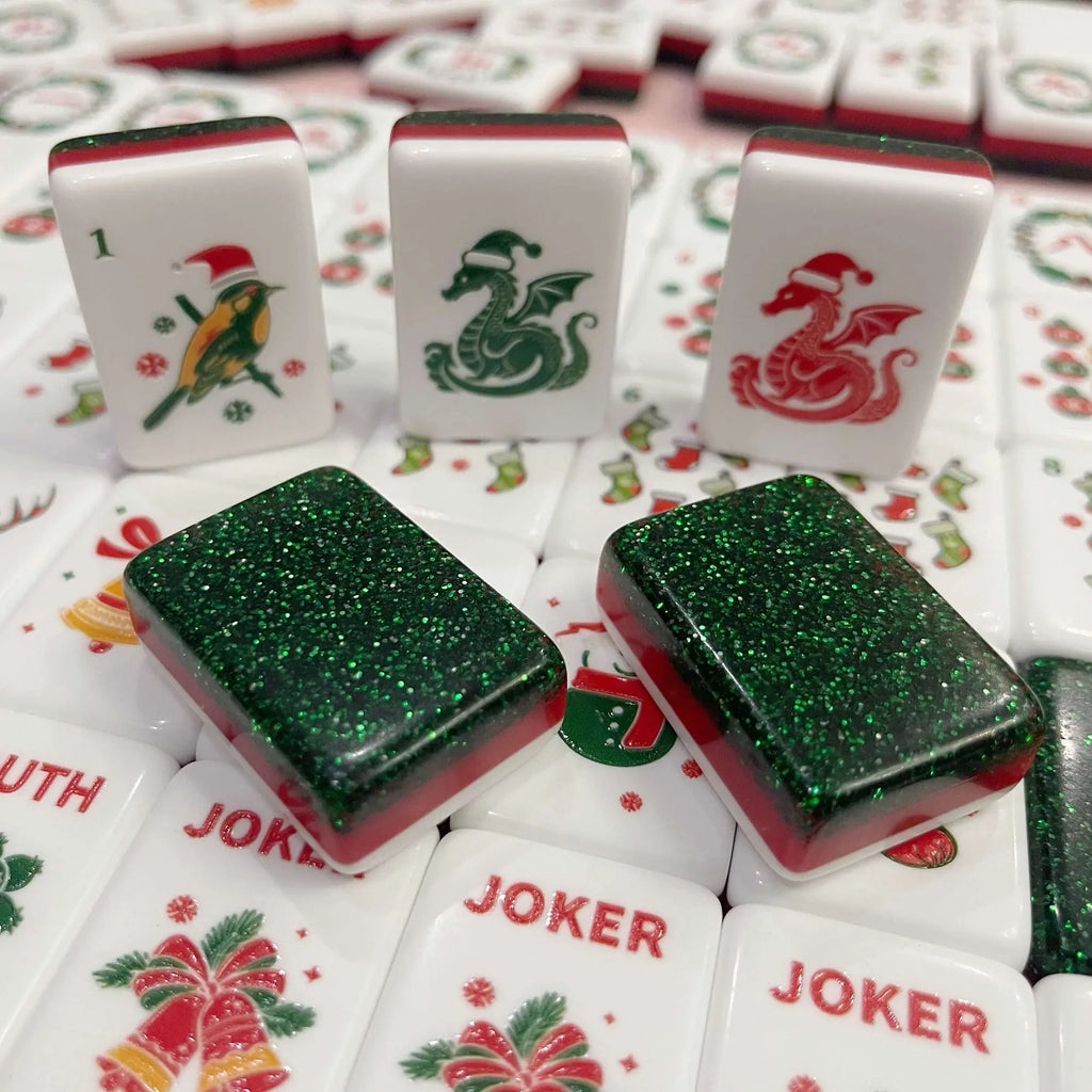 Green Glitter Christmas Mahjong Tiles