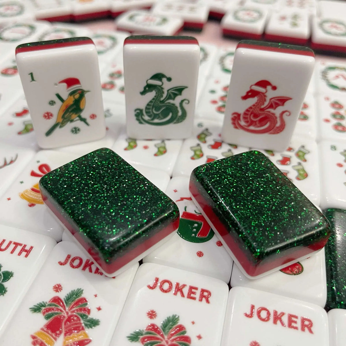 Green Glitter Christmas Mahjong Tiles