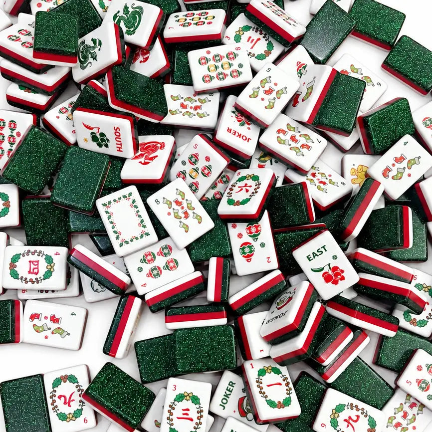 Green Glitter Christmas Mahjong Tiles