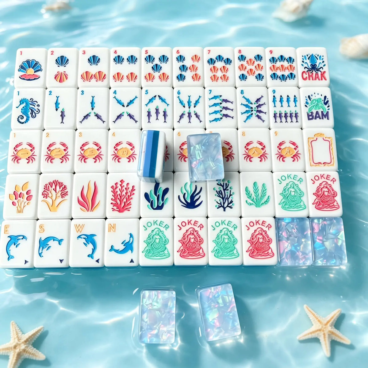 Ice Blue Aquarium Mahjong Tiles