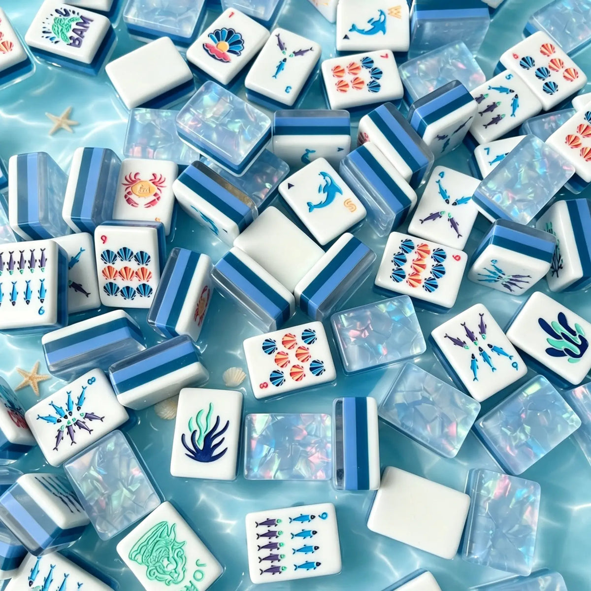 Ice Blue Aquarium Mahjong Tiles