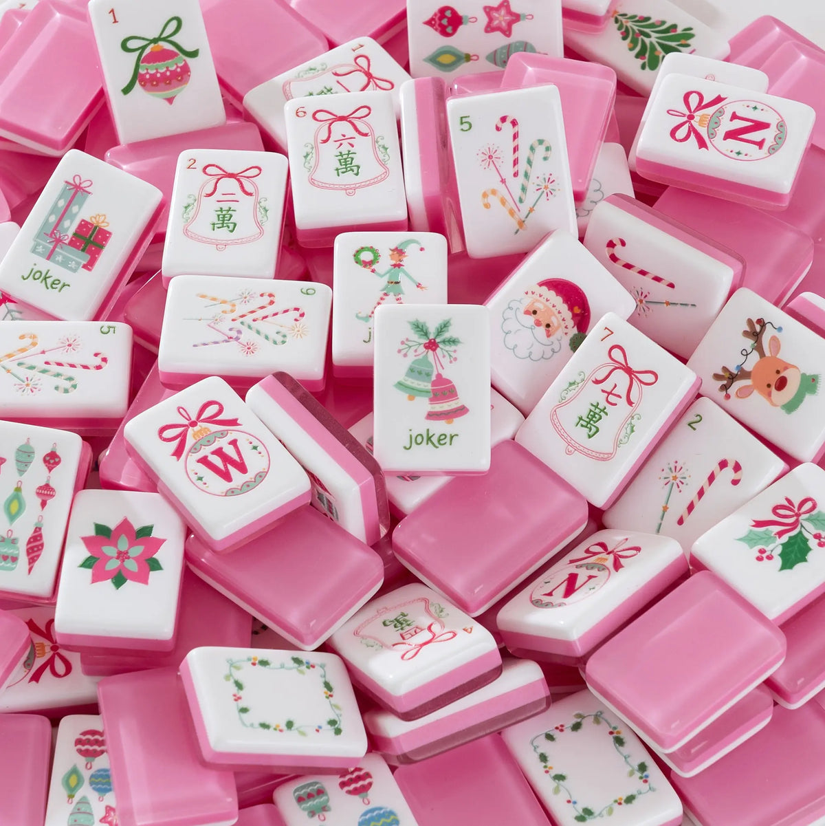 Pink Christmas American Mahjong Tiles