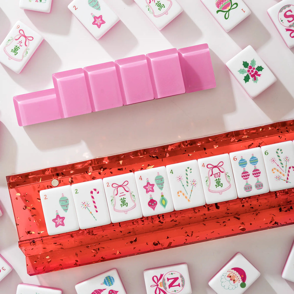 Pink Christmas American Mahjong Tiles
