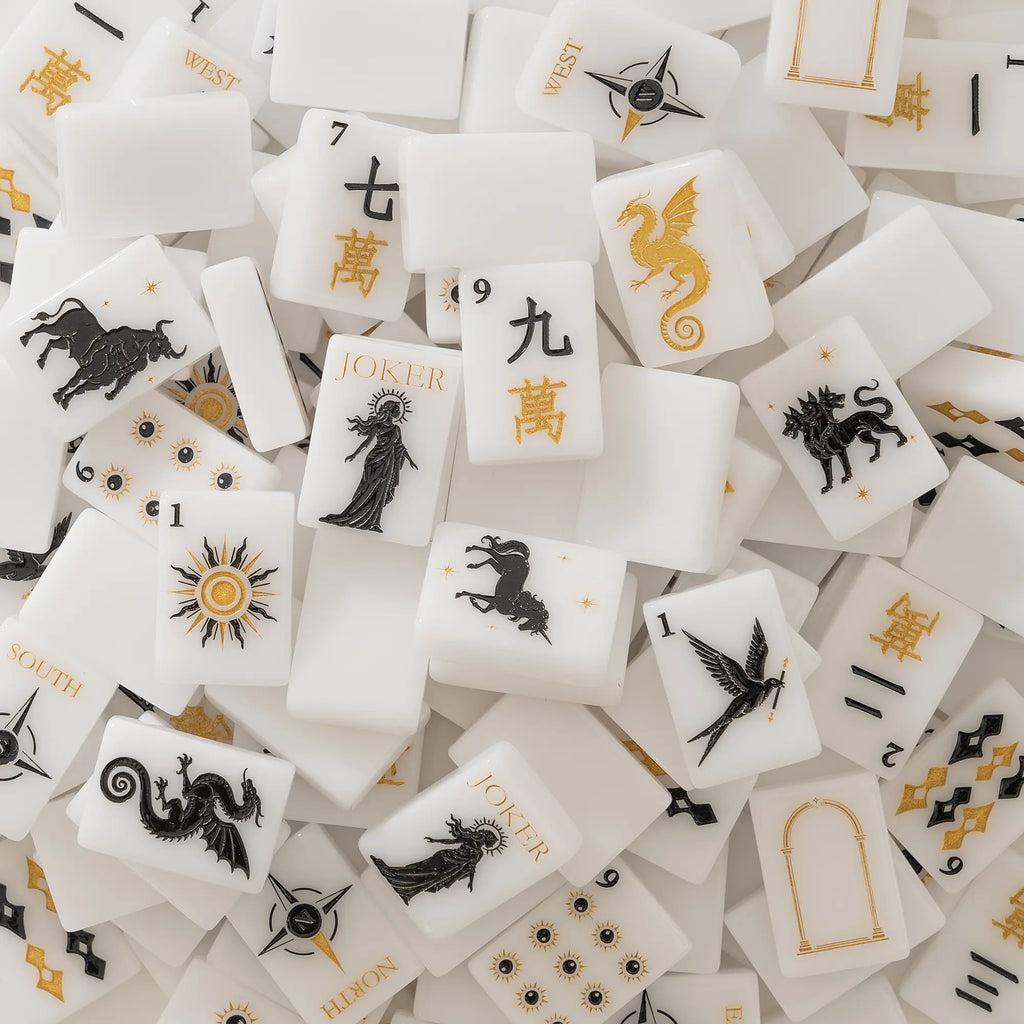 Celestial Myth Black Gold Glitter Mahjong Tiles