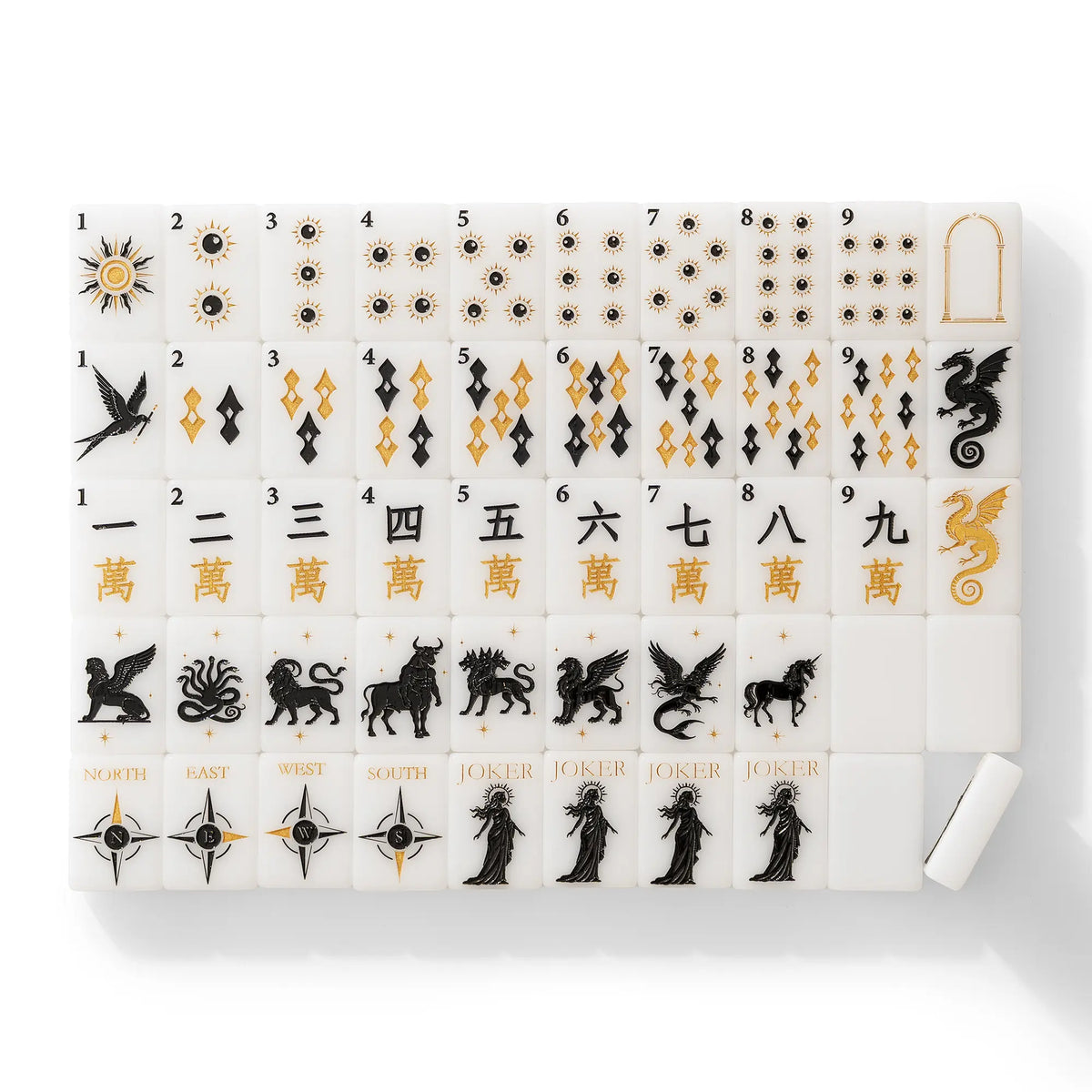 Celestial Myth Black Gold Glitter Mahjong Tiles