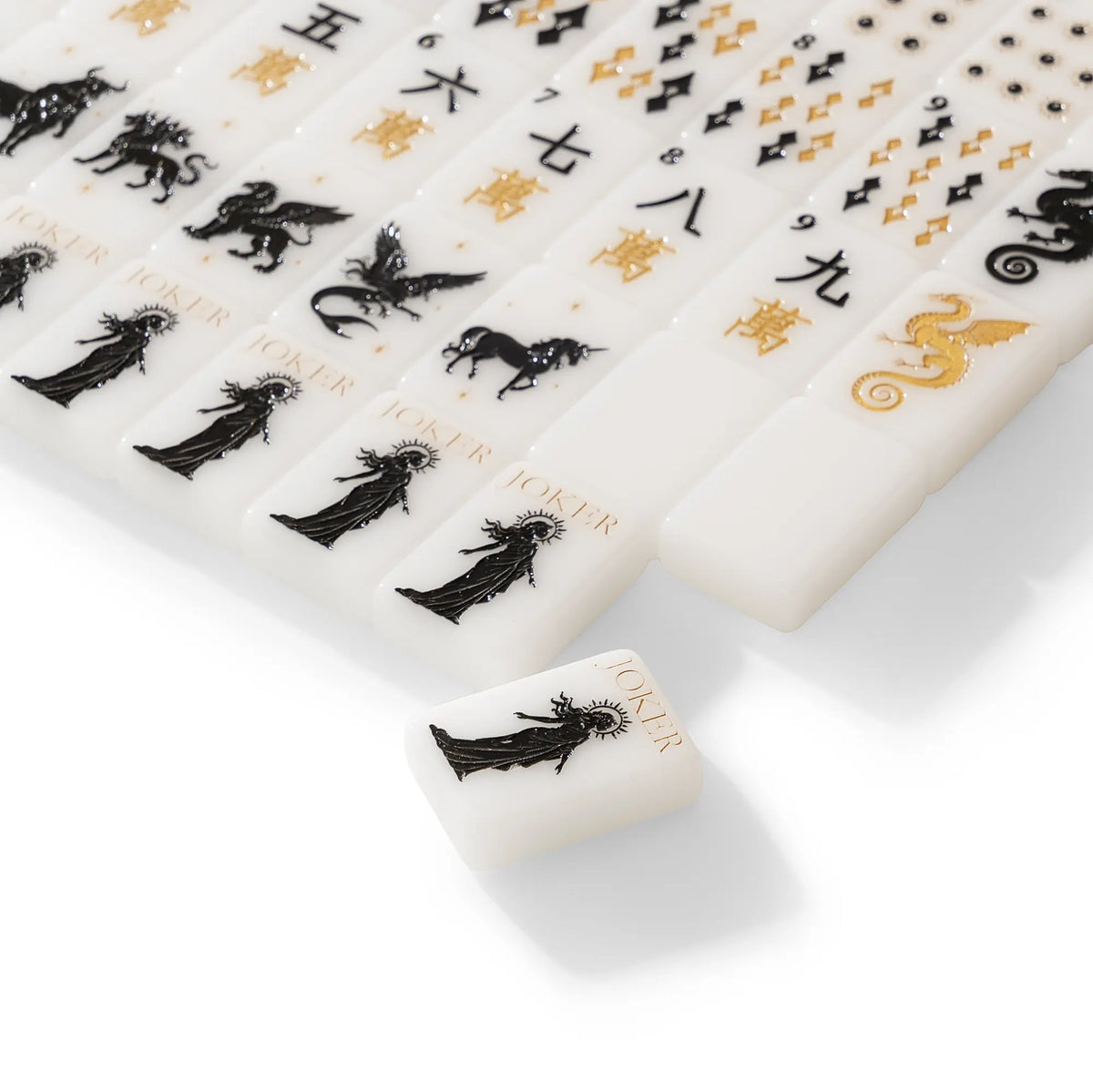Celestial Myth Black Gold Glitter Mahjong Tiles