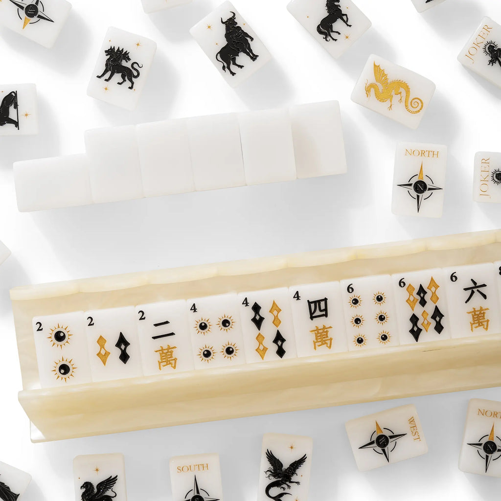 Celestial Myth Black Gold Glitter Mahjong Tiles