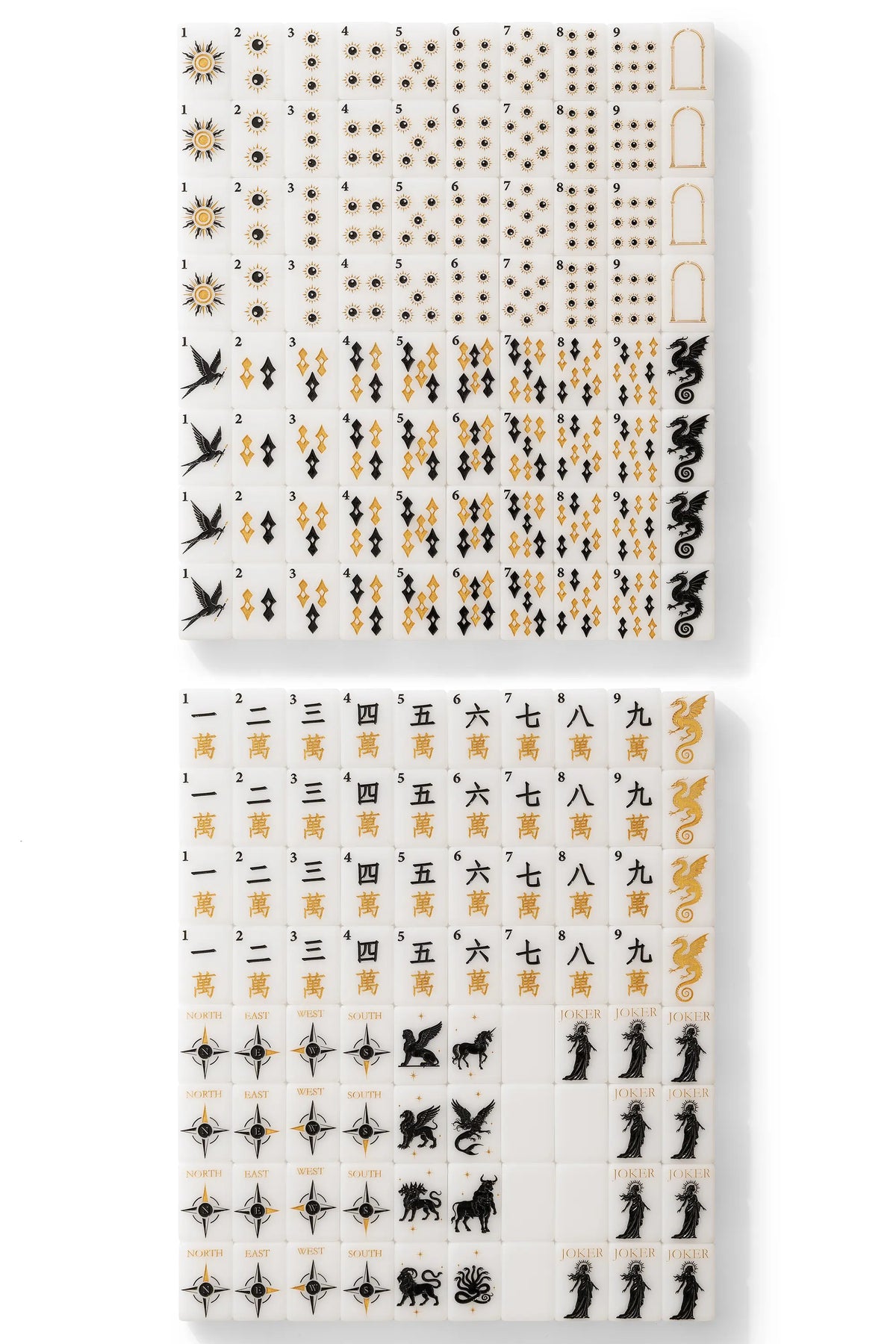 Celestial Myth Black Gold Glitter Mahjong Tiles