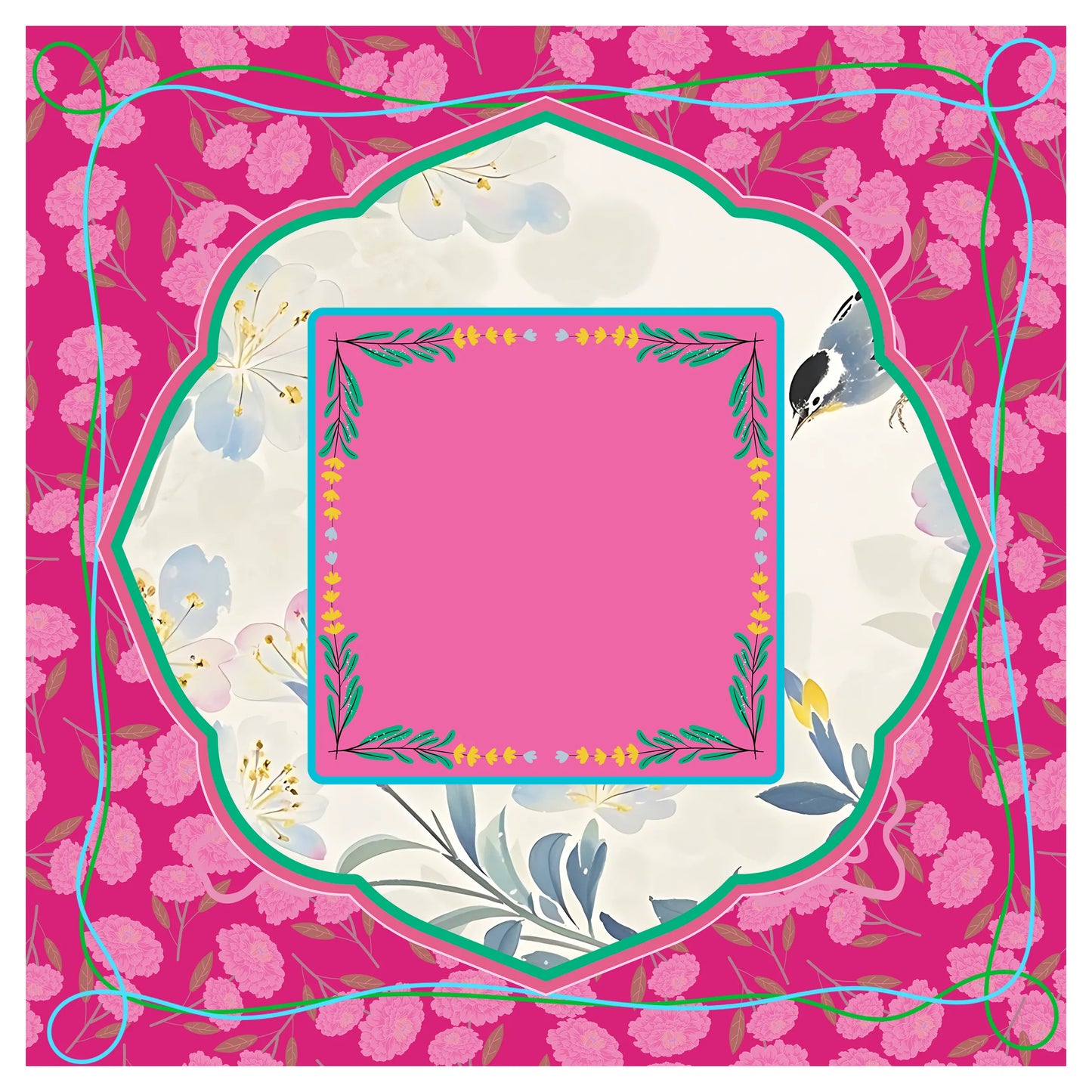 Chinoiserie Songbird Magenta Peony Mahjong Mat