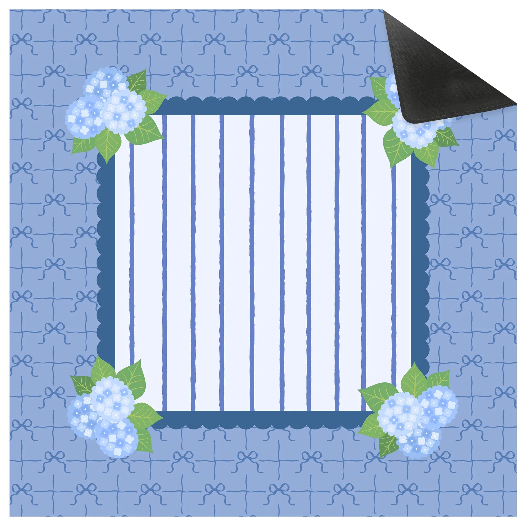 Hydrangea Bows Scalloped Stripe Mahjong Mat