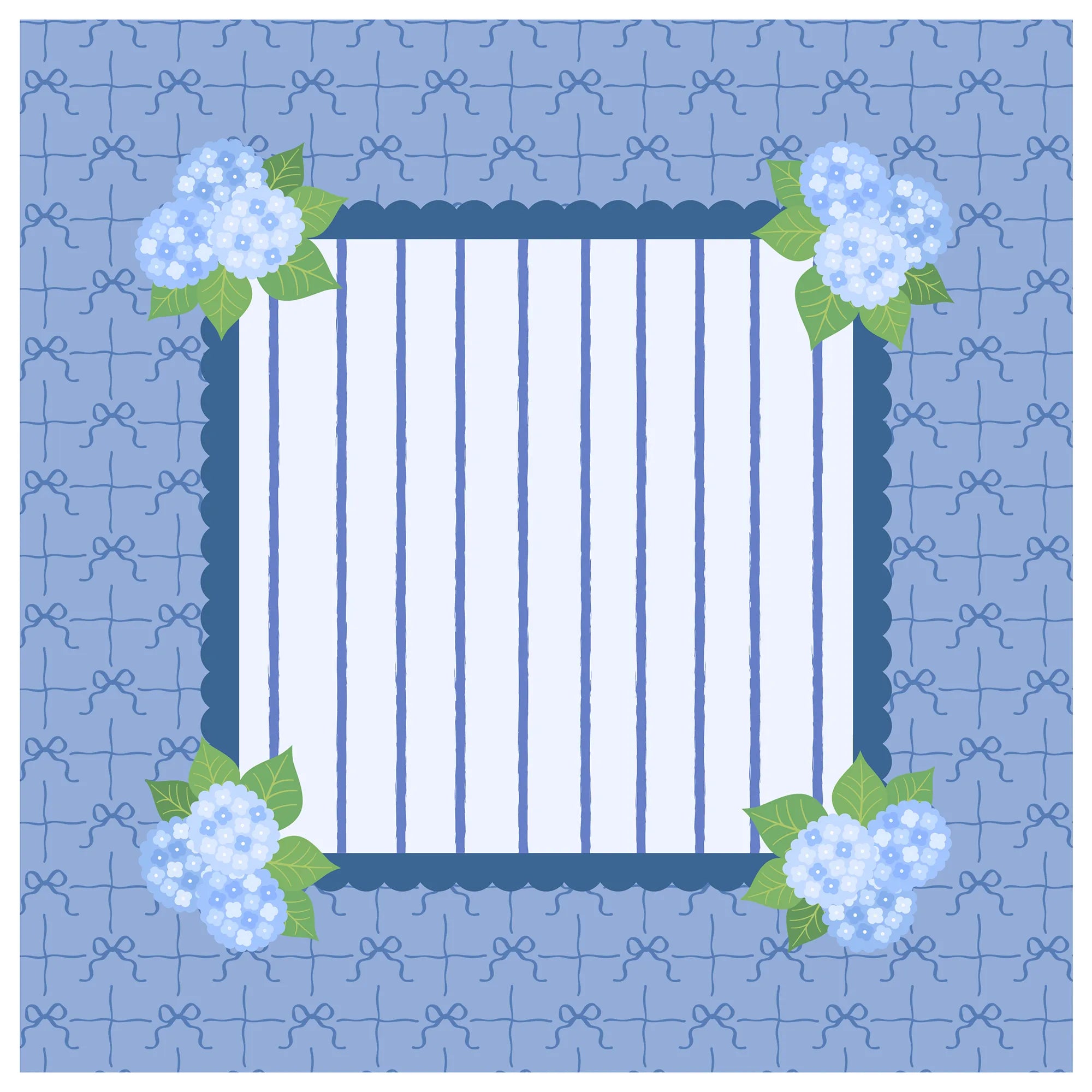Hydrangea Bows Scalloped Stripe Mahjong Mat