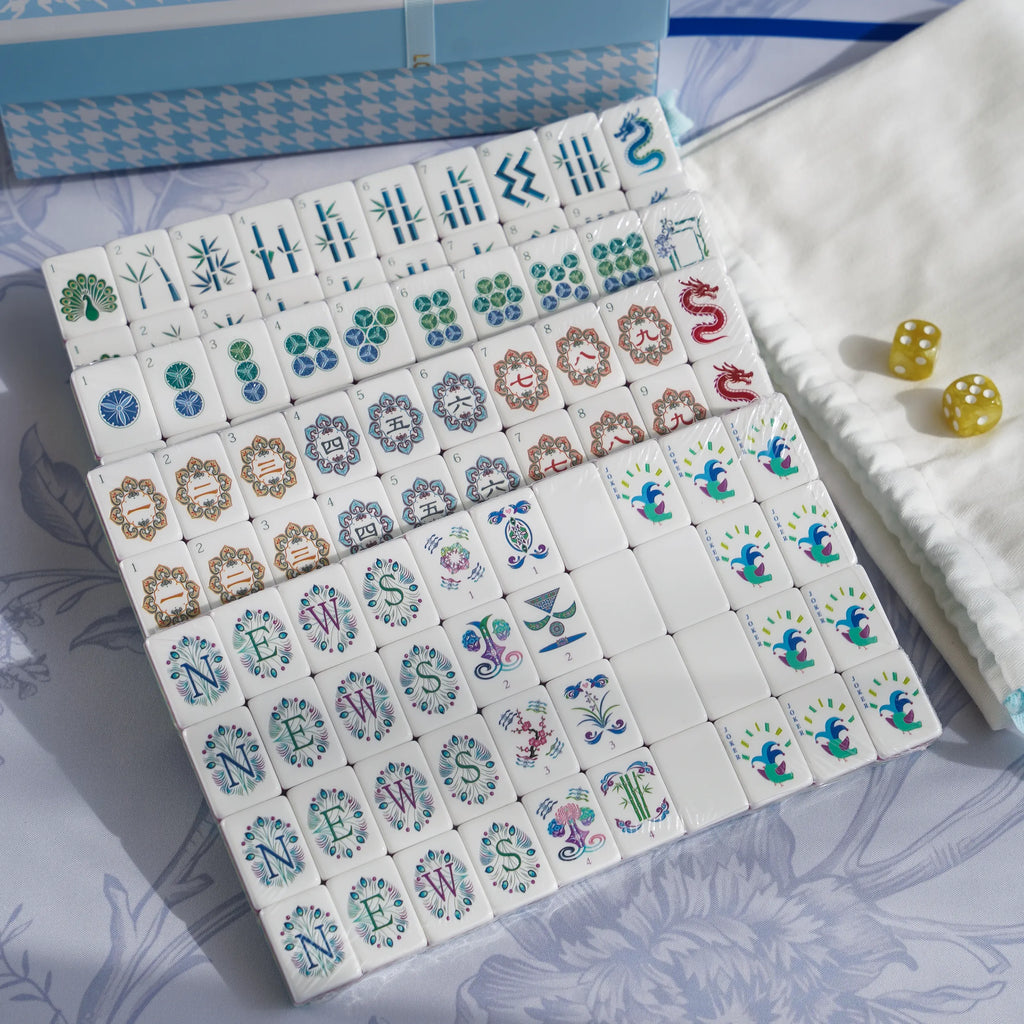 Peacock Plume Garden Mahjong Set display