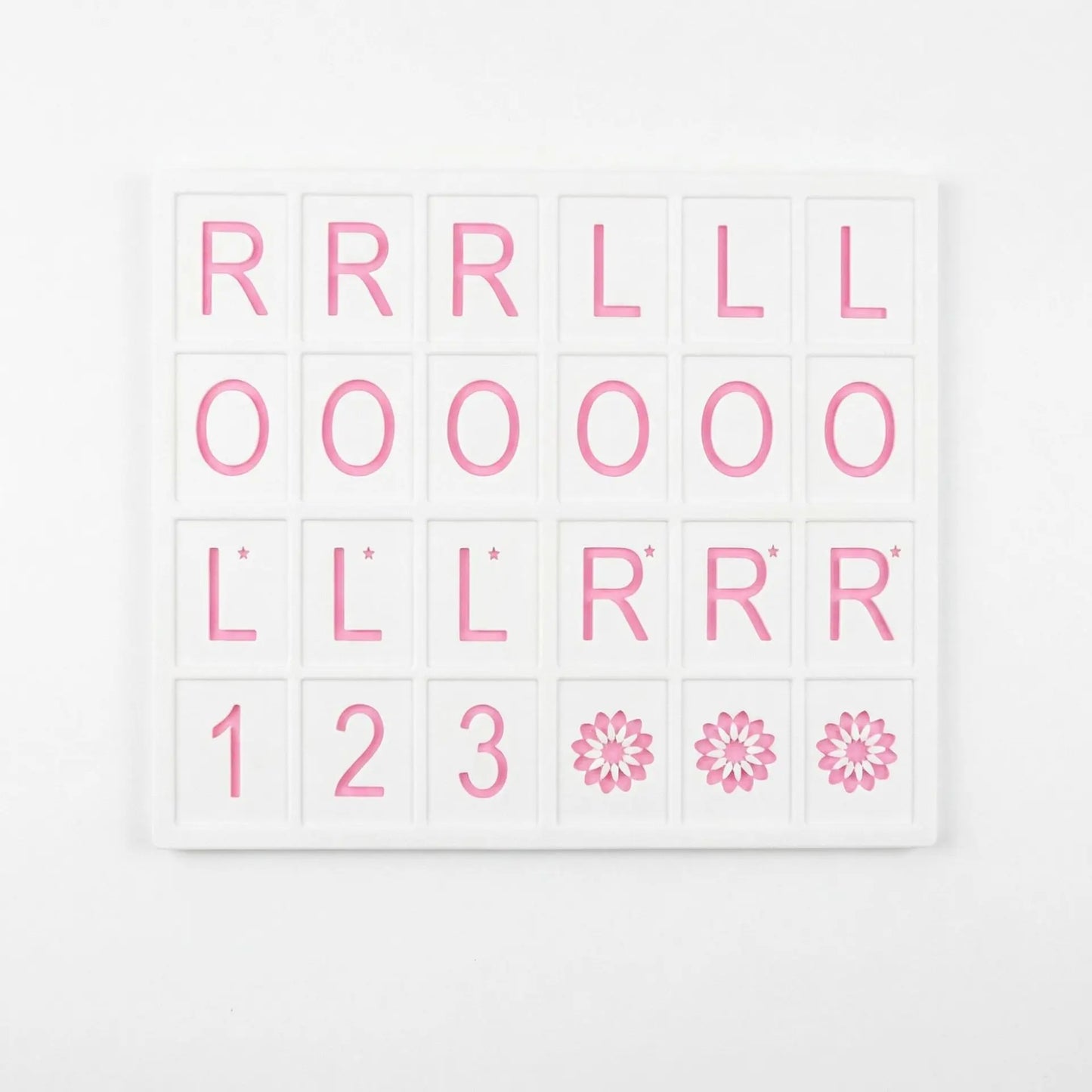 A pink and white 3D printed American Mahjong practice board with a grid layout for organizing tiles and planning Charleston passes.