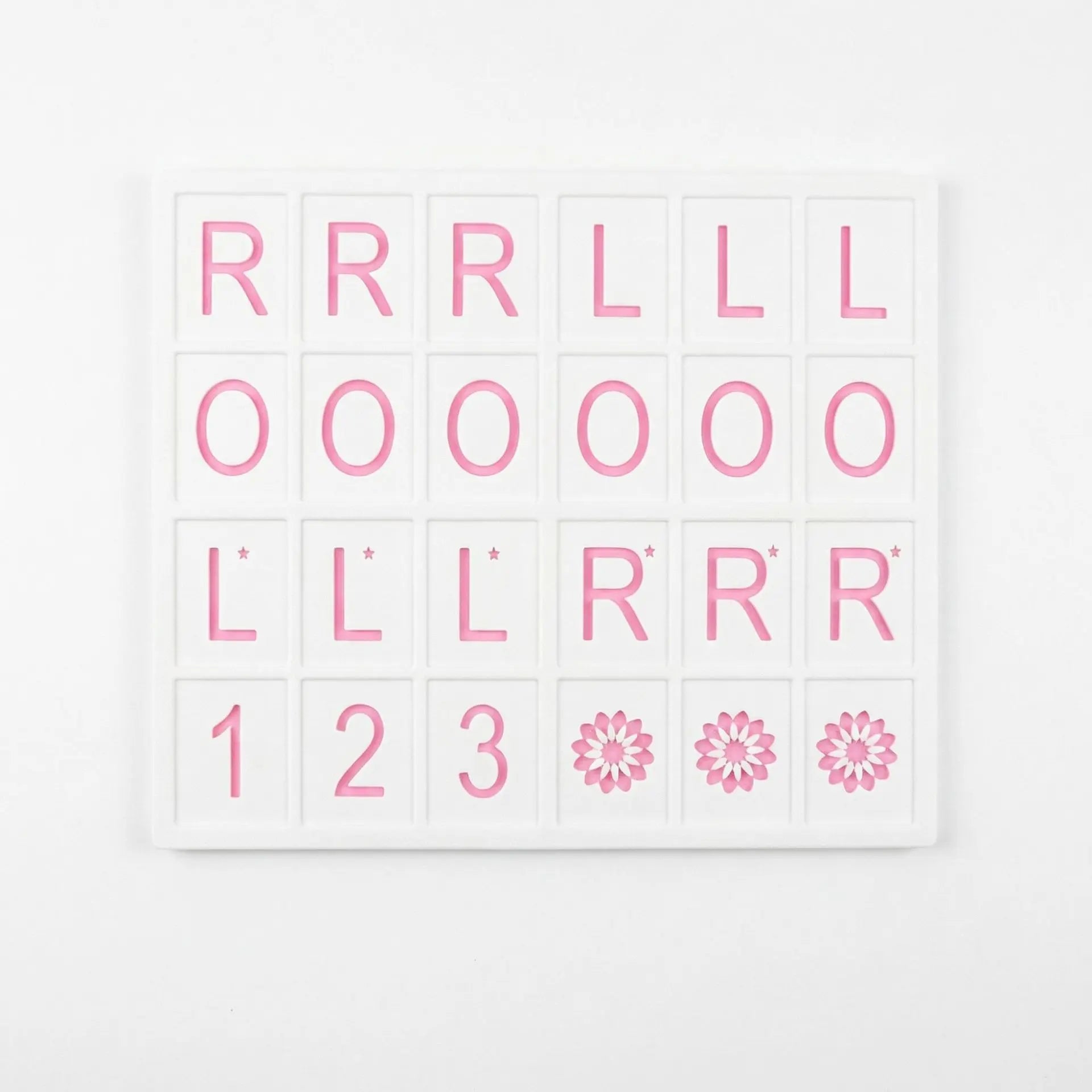 A pink and white 3D printed American Mahjong practice board with a grid layout for organizing tiles and planning Charleston passes.
