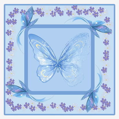 A square 31.5-inch American Mahjong mat featuring a delicate pink and blue chintz floral vine pattern with scattered playful butterflies.